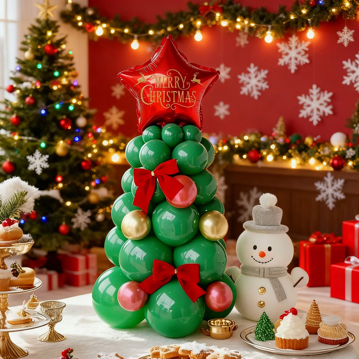 مجموعة بالونات على شكل شجرة عيد الميلاد، ملصقات عيد الميلاد، فيونكة مخملية، بالونات حمراء خضراء لتزيين عيد الميلاد ورأس السنة الجديدة #5
