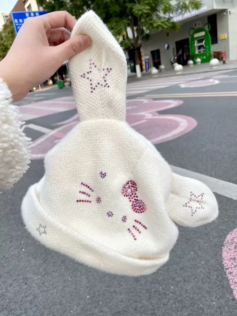 

Kawaii Hello Kitty Sanrio Autumn Winter Cute Student Cartoon Windproof Hat Keep Warm Knitted Hat Hair Decoration Gift for Girls