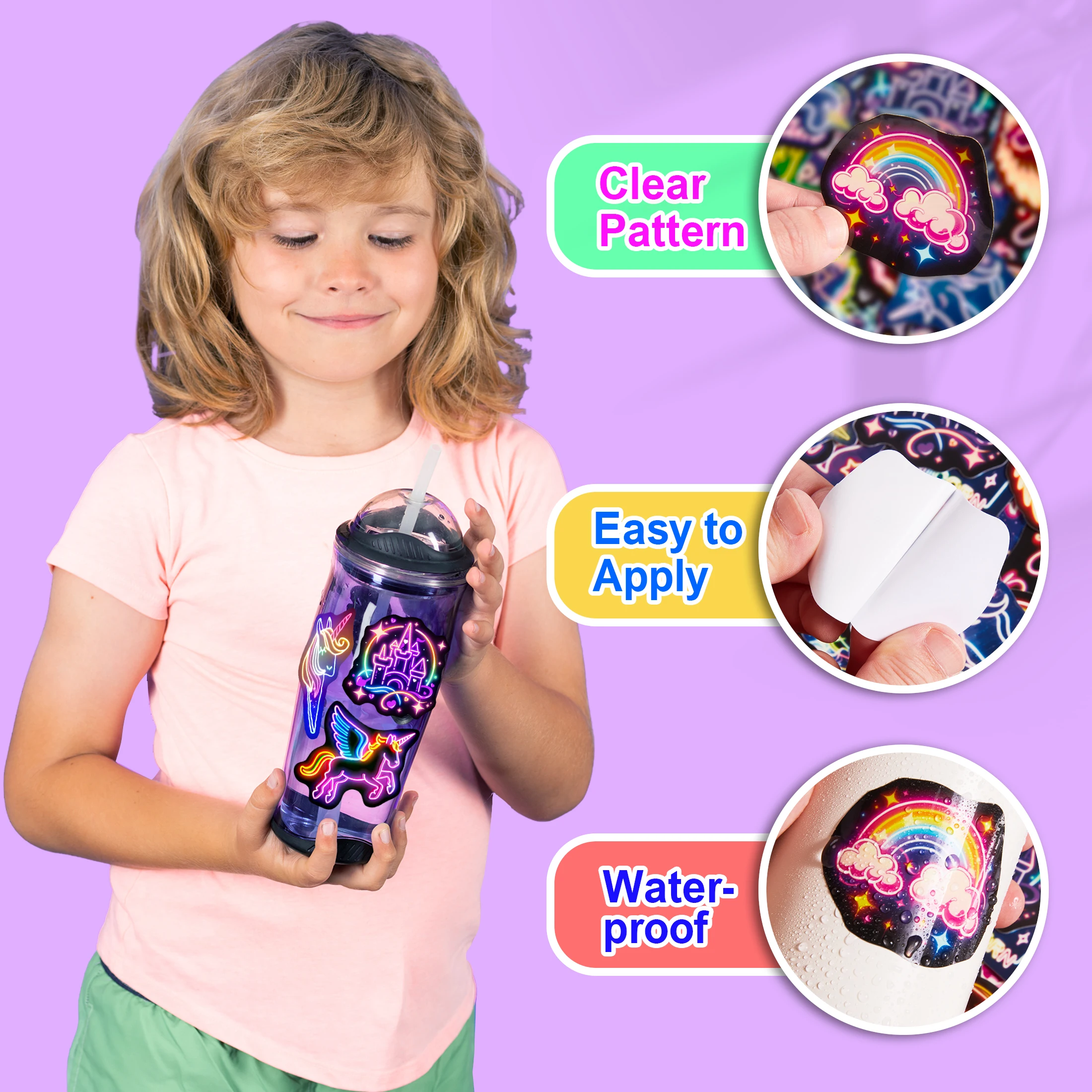 51 szt. Neonowych Naklejek Jednorożców dla Dzieci Świecących w Ciemności, Naklejki Tęczowe na Butelki z Wodą, Wodoodporne Naklejki Winylowe na Laptopa