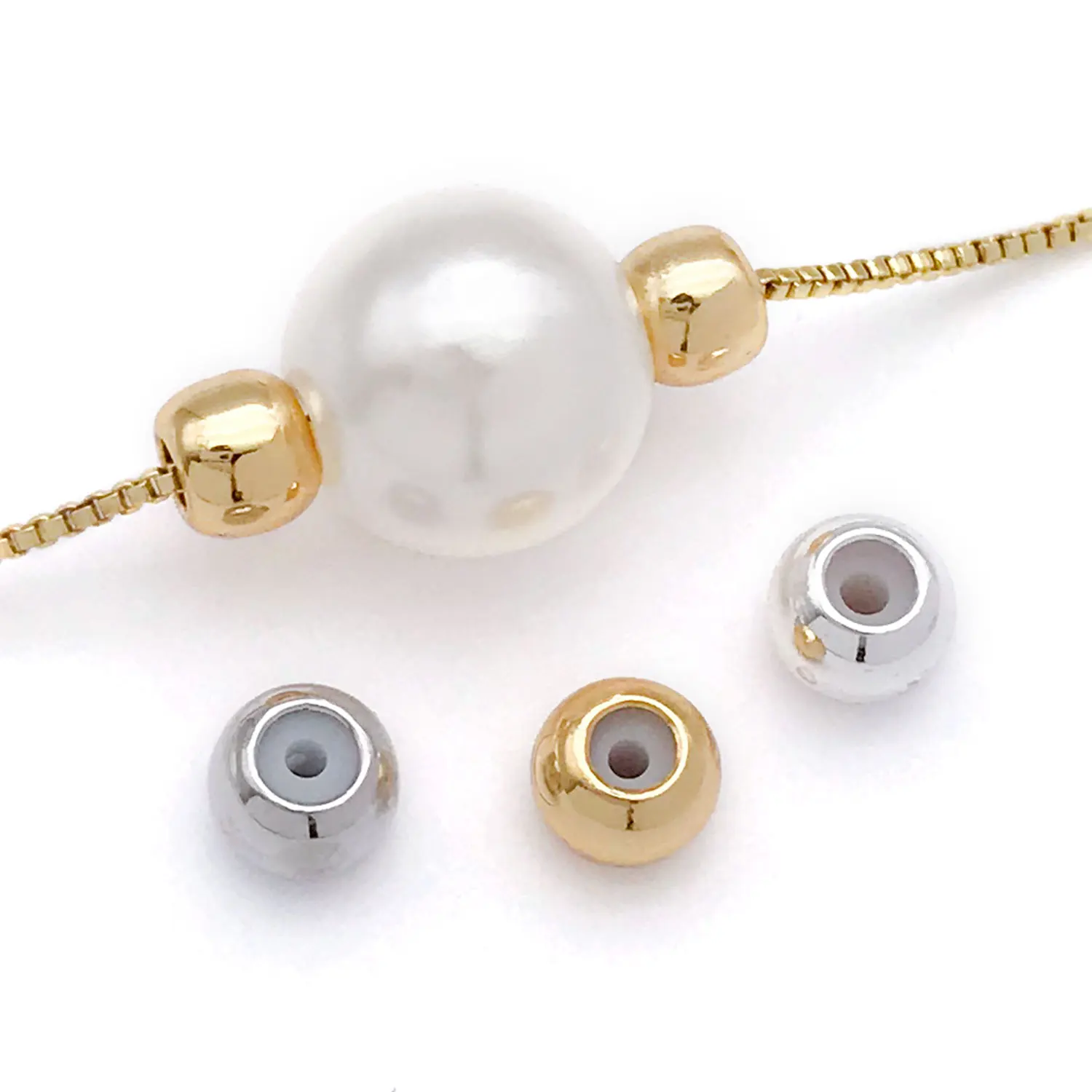 10pcs 3/4/5mm 18K 진짜 골드 도금 황동 위치 비즈, DIY 팔찌 목걸이 쥬얼리에 대 한 실리콘 구슬 액세서리 만들기 썸네일 4