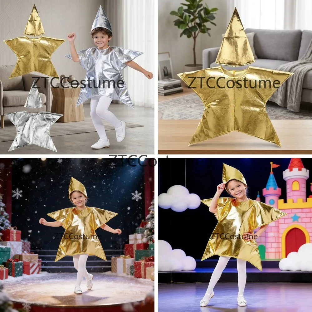 Costume d'étoile réfléchissant pour enfants, robe en mousse premium pour le spectacle de la Nativité de Noël, tenue de fête argentée et dorée