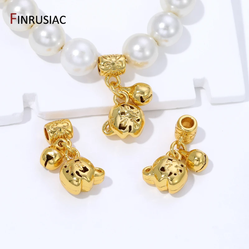 18K Gold Plated Brass Pendant Bails,Tube Connector Bail With Lucky Bell Charm For DIY Jewelry Making Findings