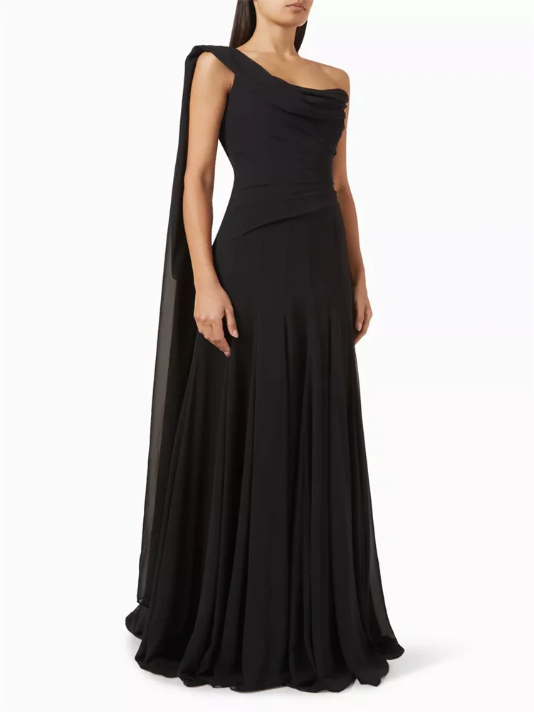 

Customized Exquisite Pink Tulle A-Line Silhouette Dress One-Shoulder Neckband Pleated Tulle Body Wedding Party Event Dress