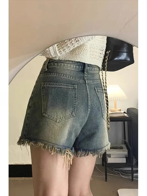 

Retro Denim Shorts Women's Summer Thin Wide Leg plus Size Slimming Small A-Line Outerwear Trendy Blue High Waist Jeans