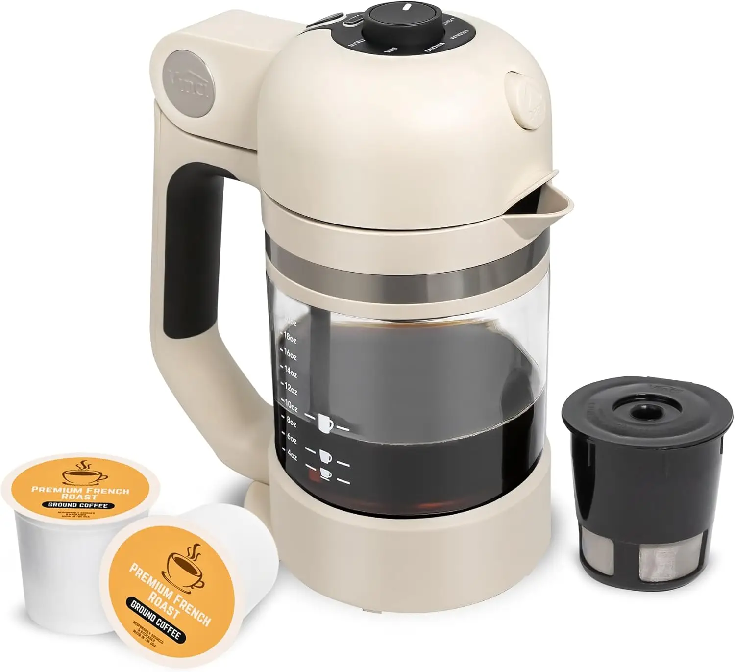 Smallest Single-Serve Coffee Brewer with Glass Carafe - Enclosed Brewing for Hotter Coffee, Compatible with Standard Single-Serv