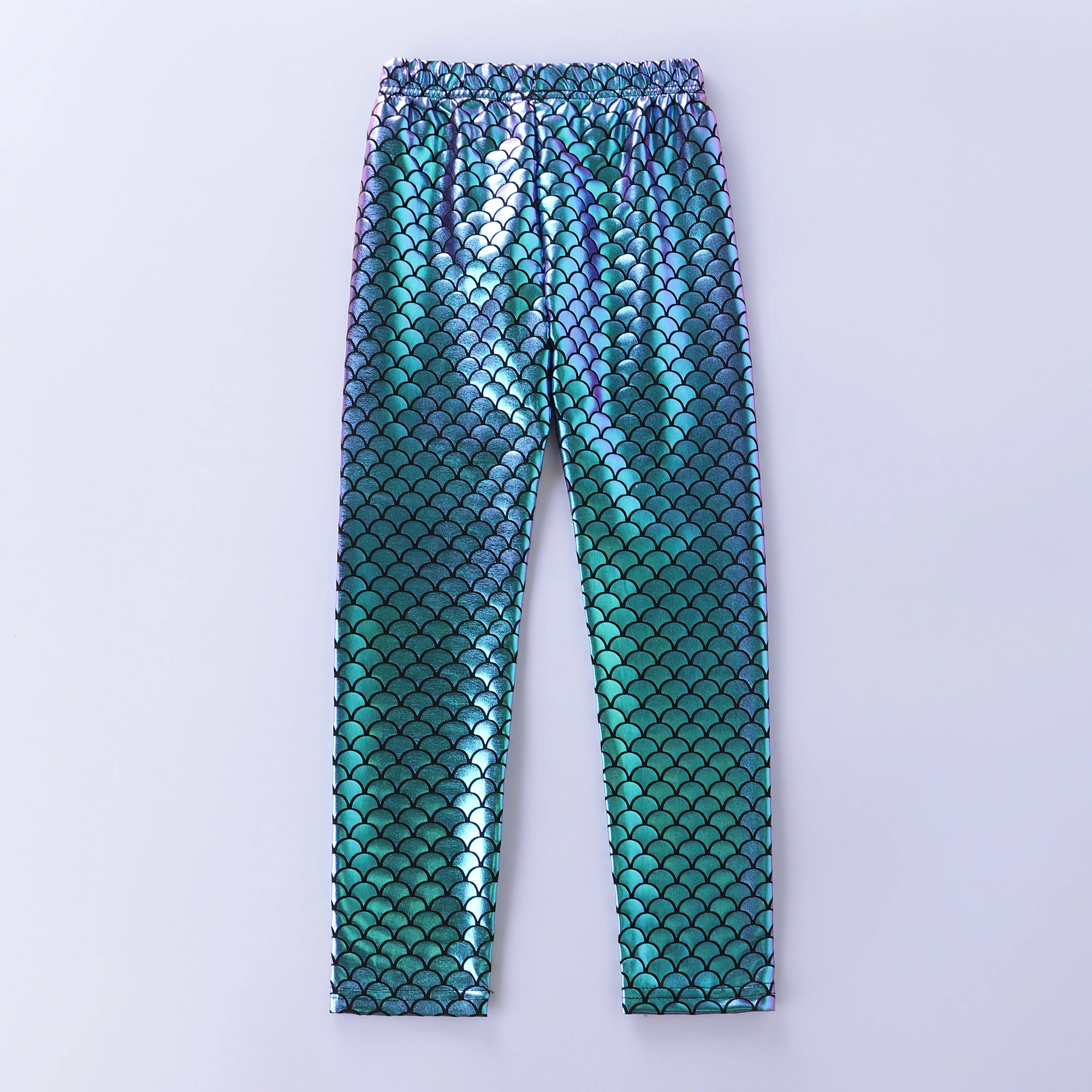 Girls Shiny Mermaid Scale Leggings, Metallic Fish Scale Stretch Pants for Party Costume F5509