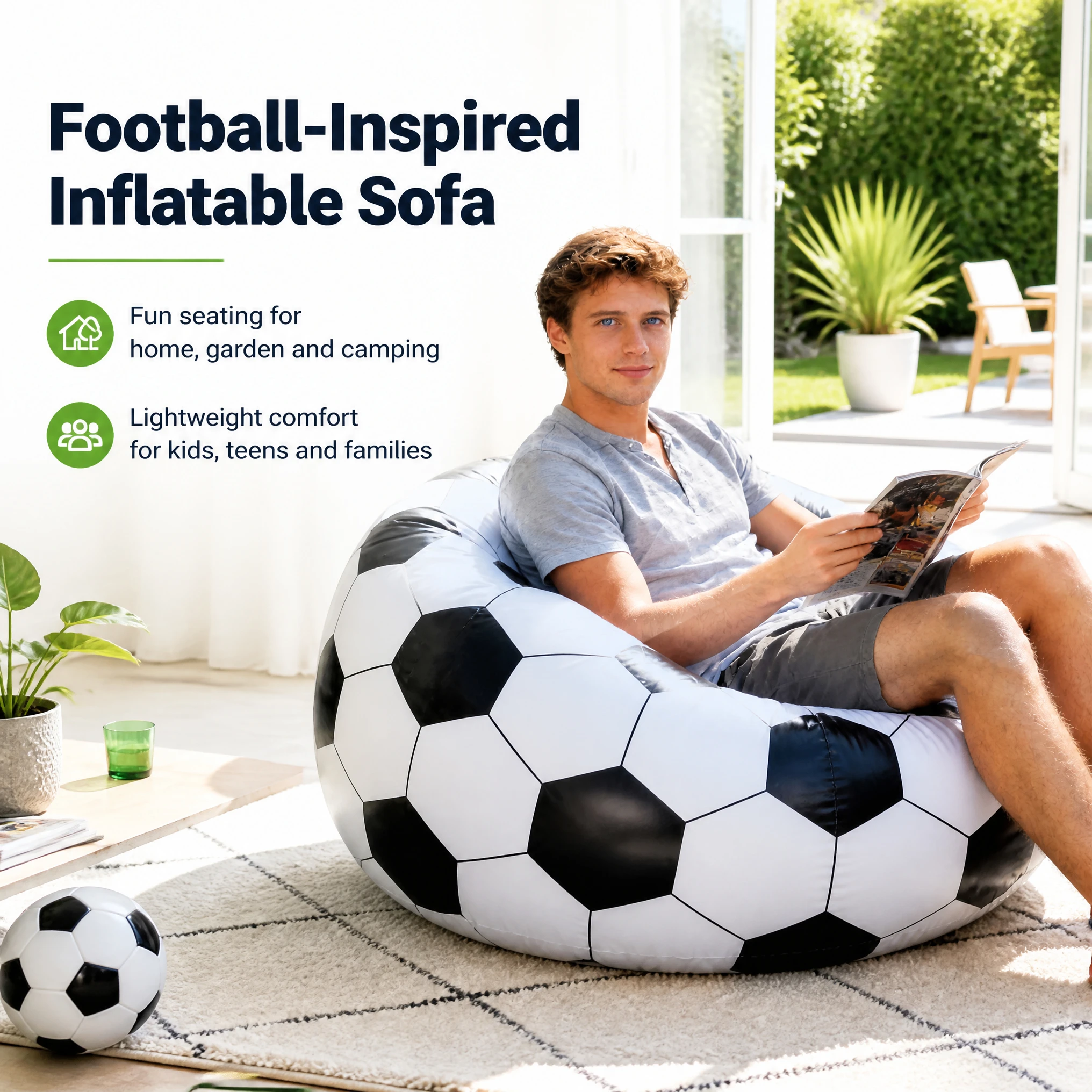 Kids Outdoor Loungers - Inflatable Football Sofa Thickened PVC Waterproof