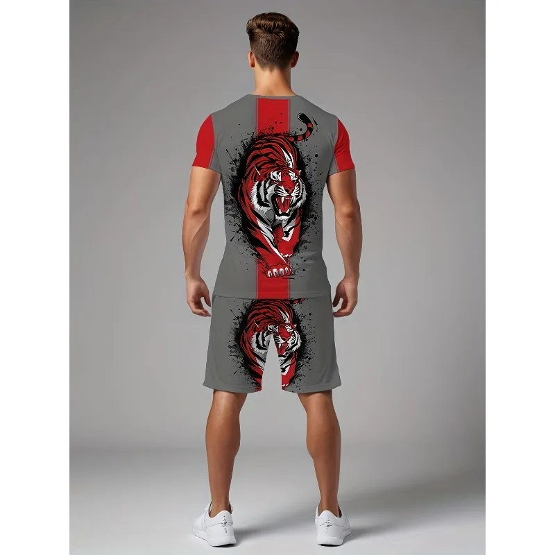 2025 Summer New Trend 3D Digital Printing Casual Round Neck Short Sleeve Shorts Set Retro Men's Fashion T-shirt Creative