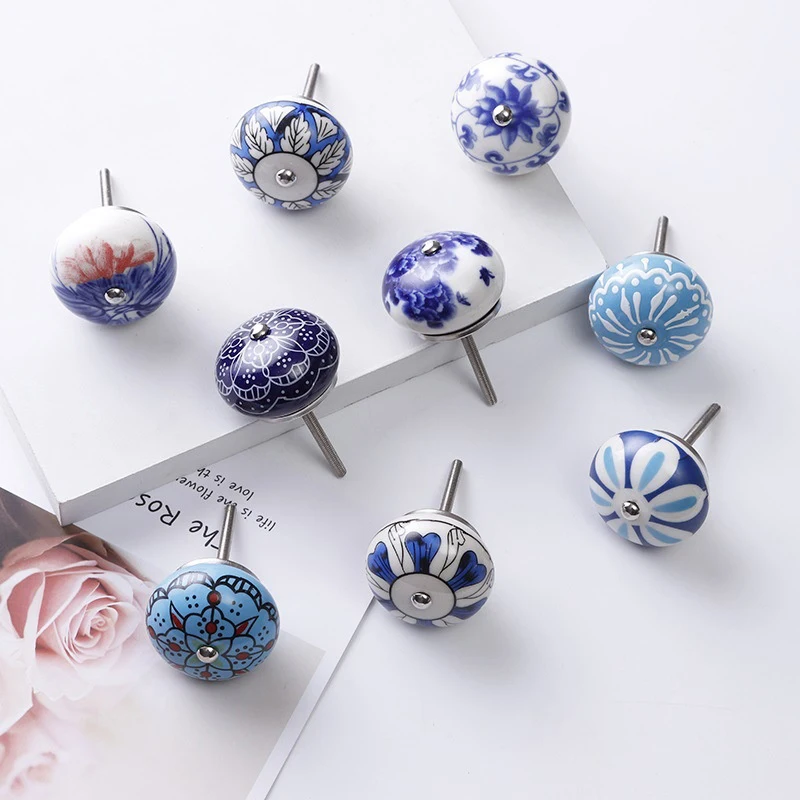 1PC Multicolor Ceramic Knobs For Cupboard Cabinet Dresser And Furniture Antique Floral Drawer Handle Pull Door Knob-HMA5