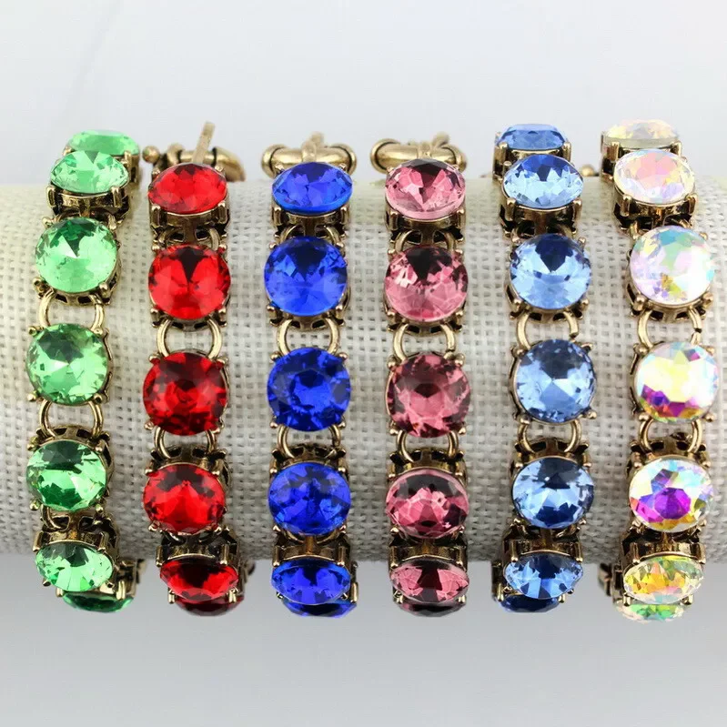 Classic Glass Crystal Gemstone Dot Bracelet Women Sparkly Rhinestones Stone Fashion Bangles Jewelry Wholesale