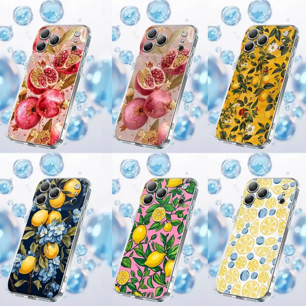 

Lemon Pomegranate Phone Case For iPhone 17,16,15,14,13,12,11,Plus,Pro,Max,Plus,E,Air,Mini Transparent Cover