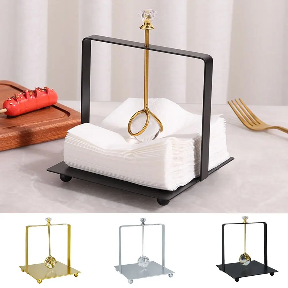 Wrought Iron Crystal Ball Tissue Holder Square Base Gold/Silver/Black Metal Napkin Rack Decorative Tissue Storage Box Kitchen