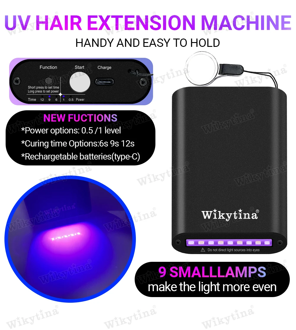 WIKYTINA Professional UV Light Hair Extension Kit - Complete Tool Set with UV Glue Remover Machine UV Hair Extension Machine