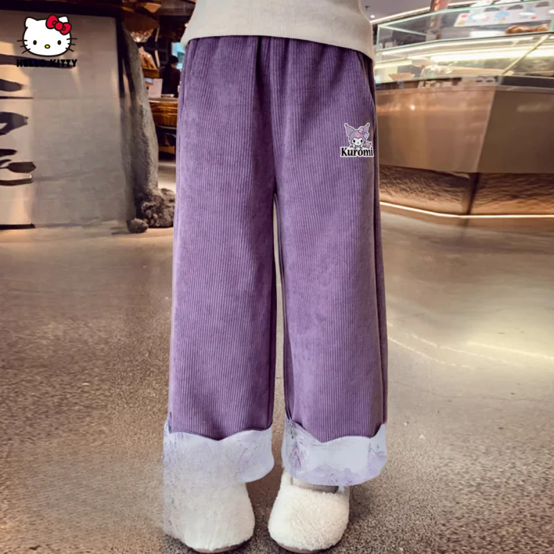 

【Officially authorized】Girls' Autumn and Winter Casual Pants With the cartoon character Kuromi Corduroy Winter Clothing Warm and