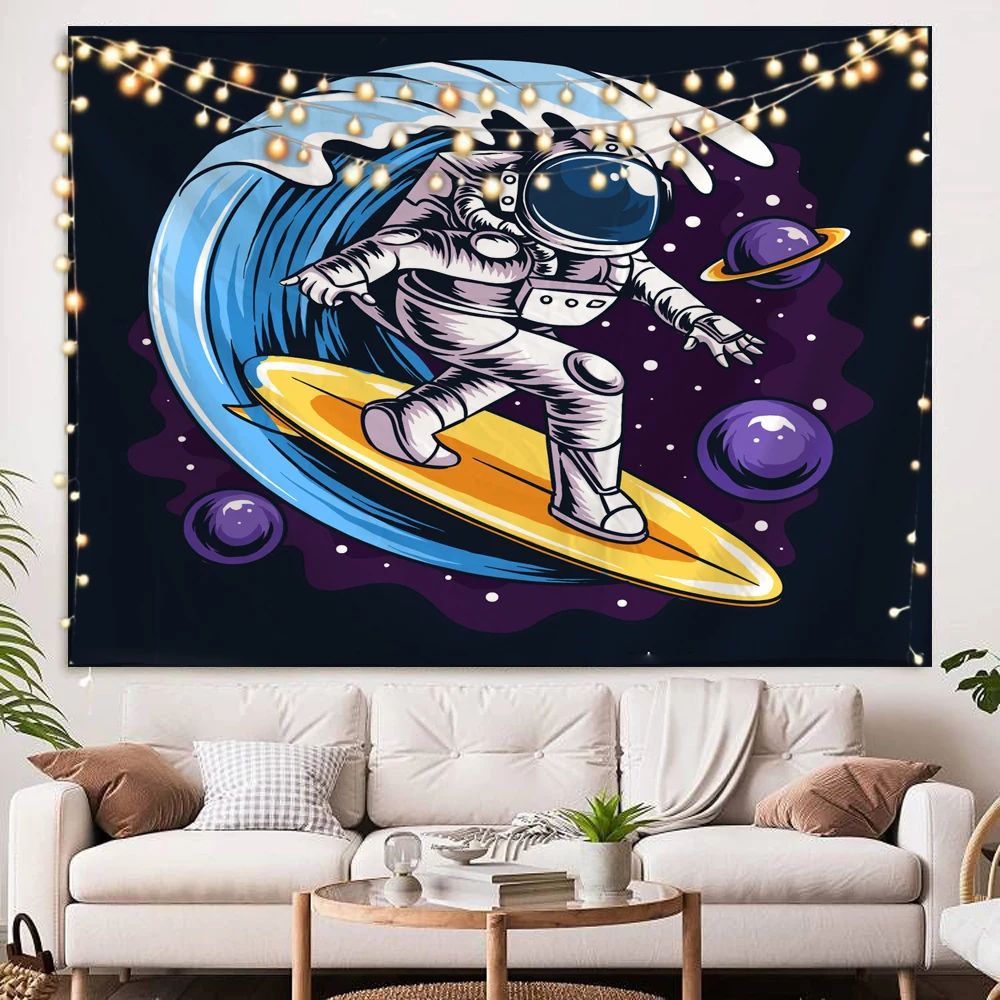 

Interesting Spaceship Astronaut Alien Wall Tapestry Art Decoration Blanket Curtain Hanging Home Bedroom Living Room Decoration