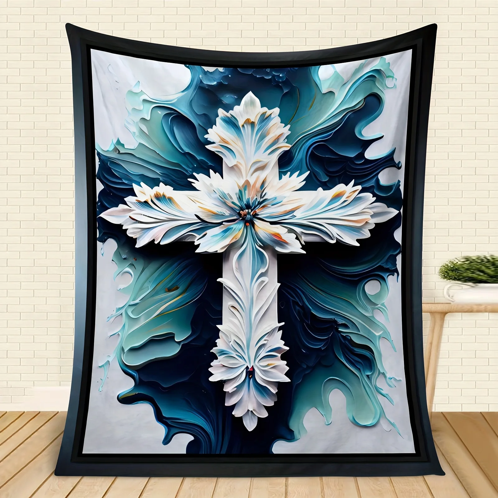 Cross Rectangular Carpet Living Room Large Rug Gothic Floral Blue White Area Rugs Bedroom Sofa Floor Mat