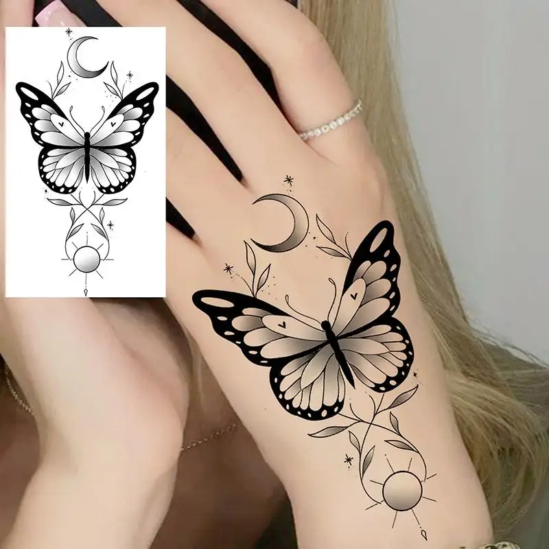 1 Sheet Waterproof Black Butterfly Fake Tattoo Stickers For Women Hand Chest Body Party Makeup Decor