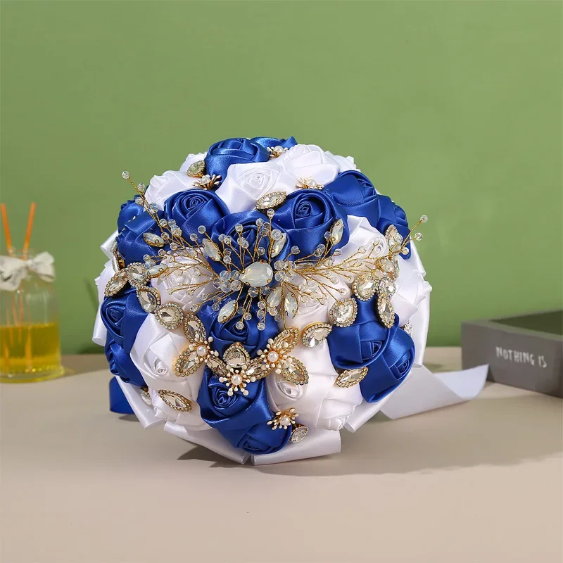 

Elegant Bridal Satin Bouquet with Pearl Bud Artificial Flowers, Romantic Wedding Faux Flower Handheld Accessories, Fake Flower B