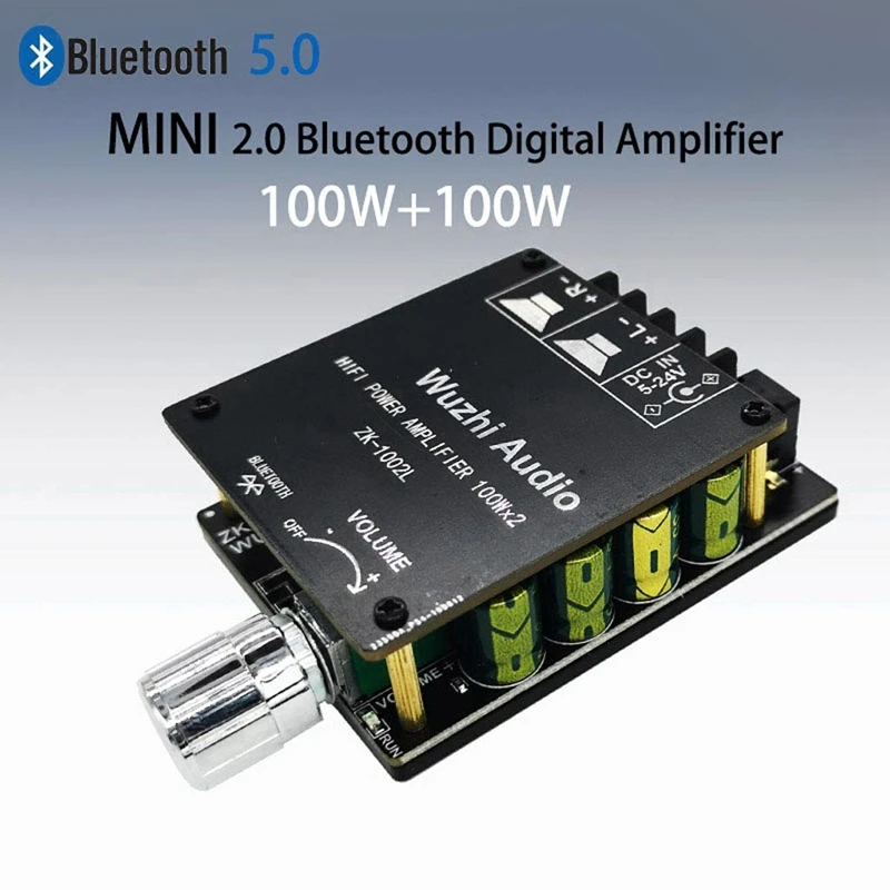 ZK-1002L MINI Bluetooth 5,0 DC 5-24V amplificador de potencia Digital de Audio inalámbrico placa estéreo 100Wx2 amplificador amplificador Bluetooth