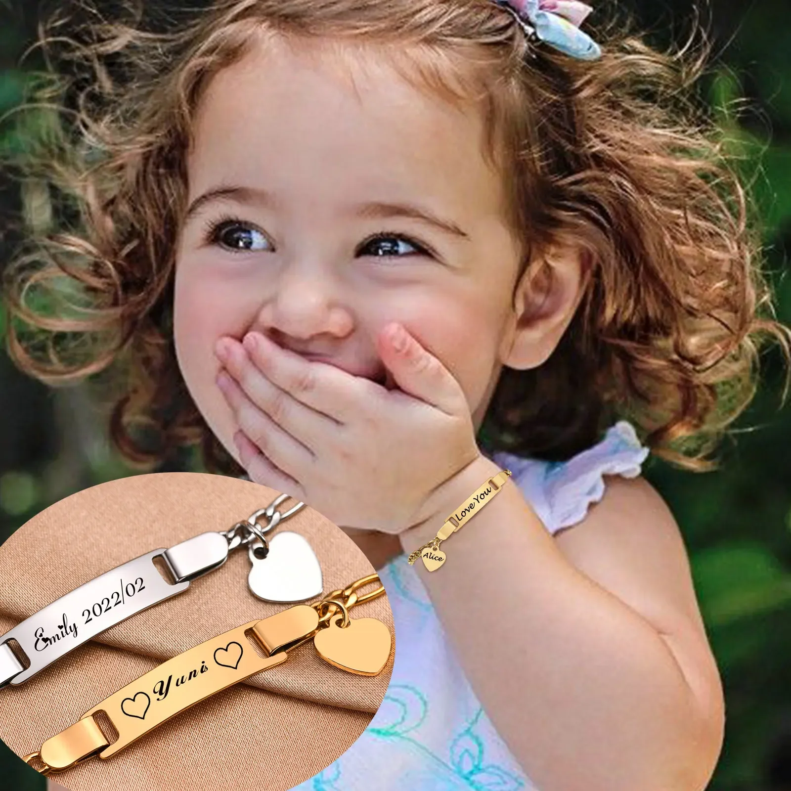 Hot Trendy Custom Personalized Baby Name Bracelet Stainless Steel Heart Charm Bracelets For Newborn Gilrs Boy Kids Gift SS316