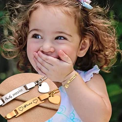 Hot Trendy Custom Personalized Baby Name Bracelet Stainless Steel Heart Charm Bracelets For Newborn Gilrs Boy Kids Gift SS316