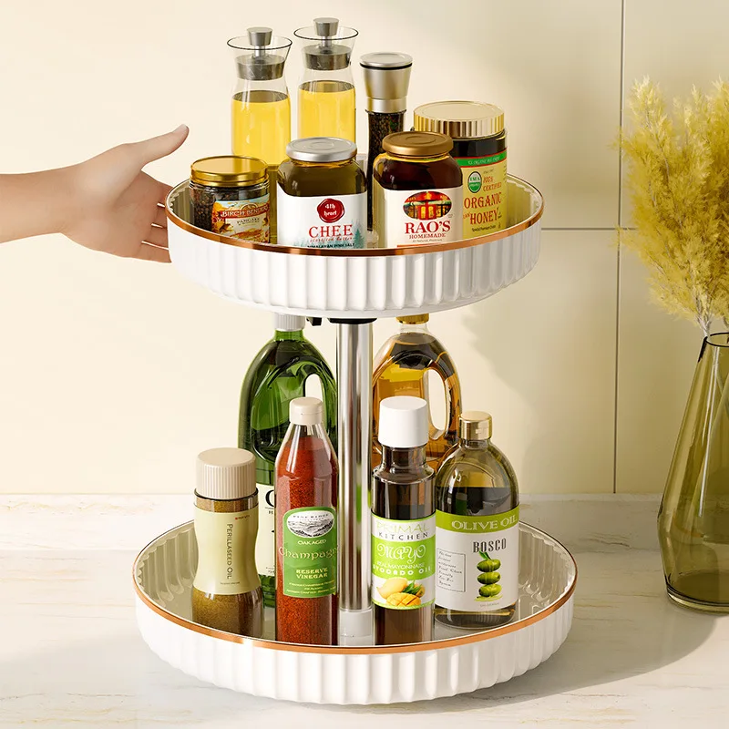 Light Luxury Style 360-degree Rotating Kitchen Seasoning Bottle Storage Rack Jewelry Cosmetics Storage and Organization Rack