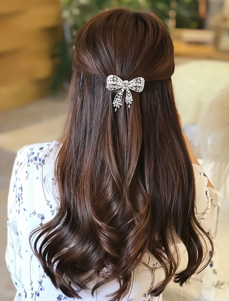 SENYU Luxury Bowknot Hairpins Beautiful Mini Zirconia Micro-inlay Lace Hollow Hairclip Fashion Hairband Wedding Bridal Jewelry