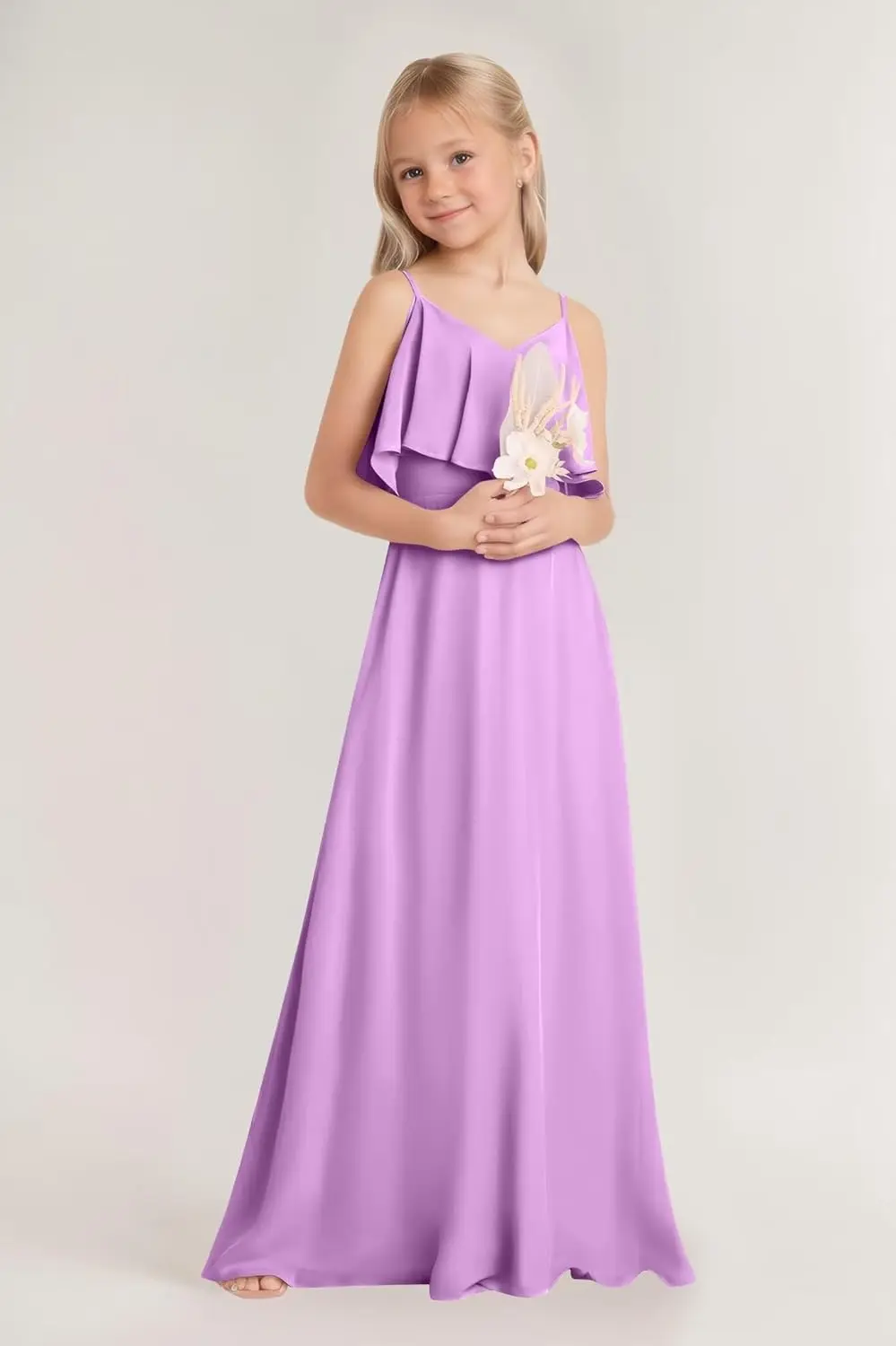 Vestido de dama de honra júnior com ombro de fora, longo, chiffon, flor, festa, concurso, para meninas adolescentes