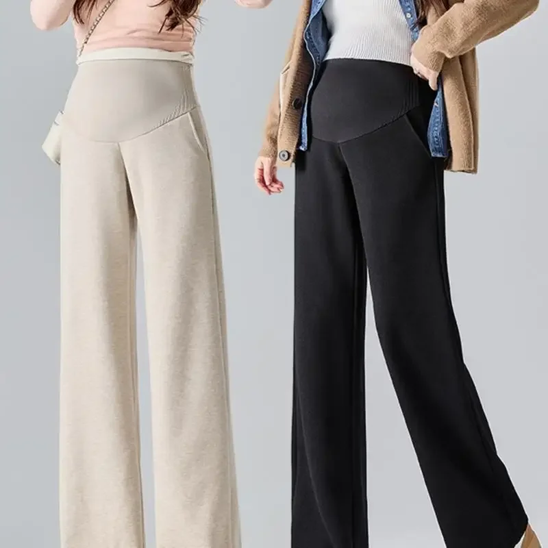 快適な弾性ウエスト妊娠ラウンジパンツ風通しの良いポリエステル生地ルーズフィットデザイン秋冬マタニティ-15ub