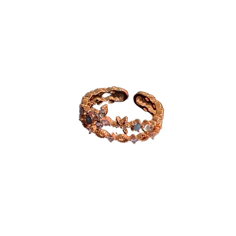 

Simple and gentle diamond-encrusted flower index finger ring, sweet girly high-end ring opening adjustable