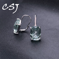 CSJ Elegant Natural Green Amethyst Earring Sterling 925 Silver Cushion 10*14mm 12Ct Fine Jewelry For Women Lady Party Gift Box