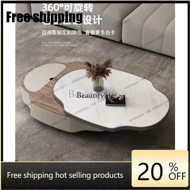 HJ LLight Luxury Creative Living Room Cream Wind Rotating Lifting Multi-functional New Special-shaped Solid Wood Coffe