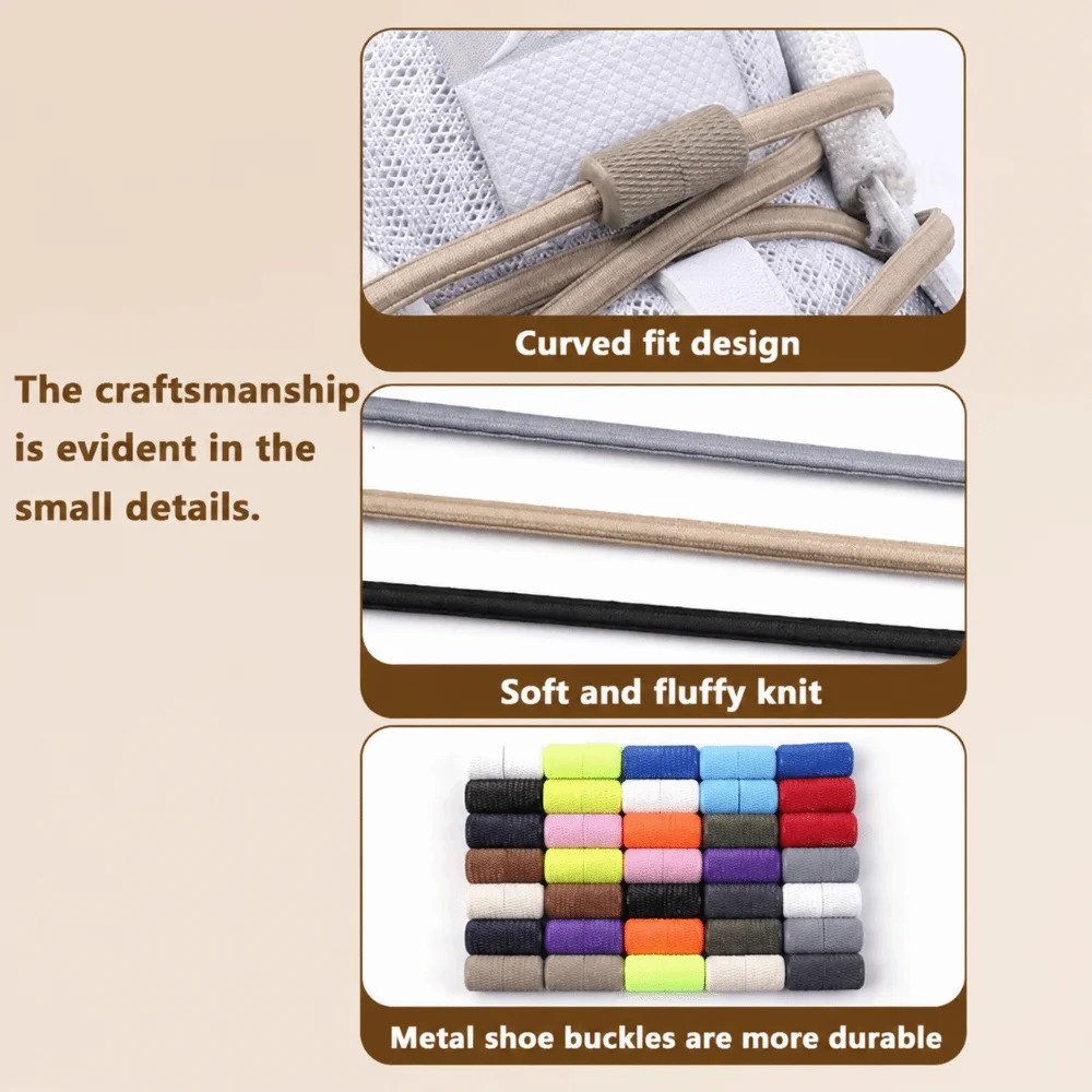2 Pairs Metal Buckle Elastic Shoelaces Elastic Material Stretchable Design Quick Shoelaces Without Ties Easy Install