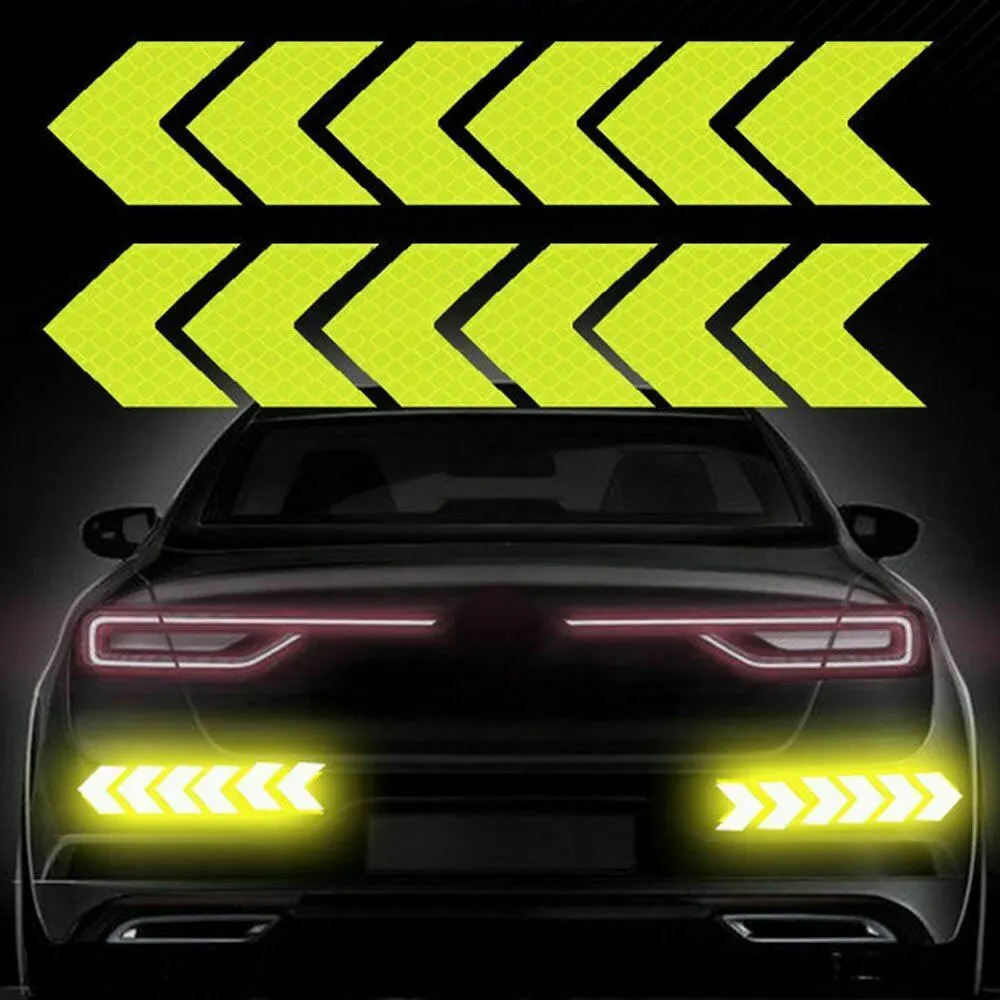 

10Pcs Car Sticker Reflective Arrow Sign Tape Warning Safety Sticker for Car Bumper Trunk Reflector Hazard Tape Car Accessories