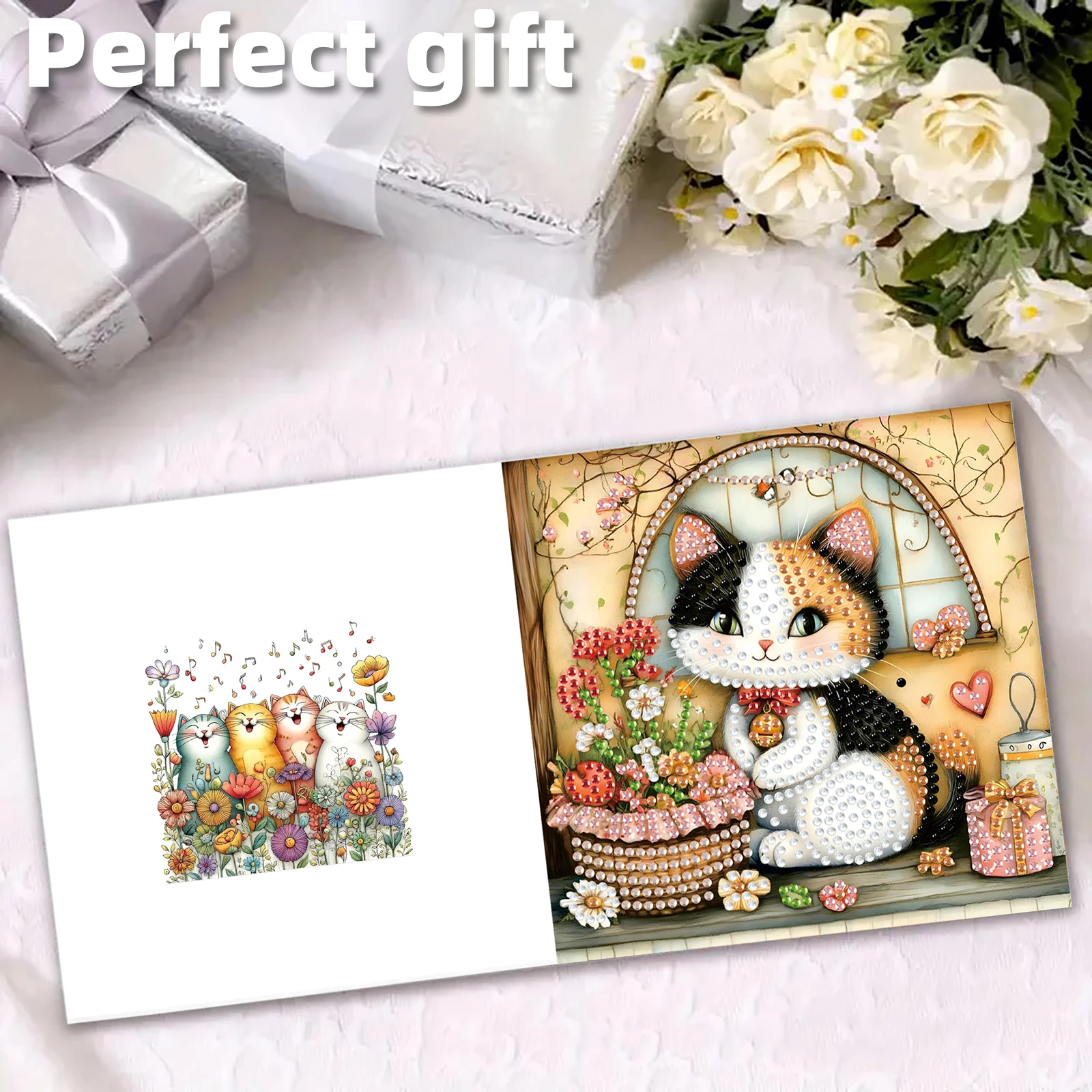 

6PCS Lovely Theme DIY Rhinestone Diamond Art Mosaic Postcards with Envelope Creative Birthday & Thanksgiving Card Kit