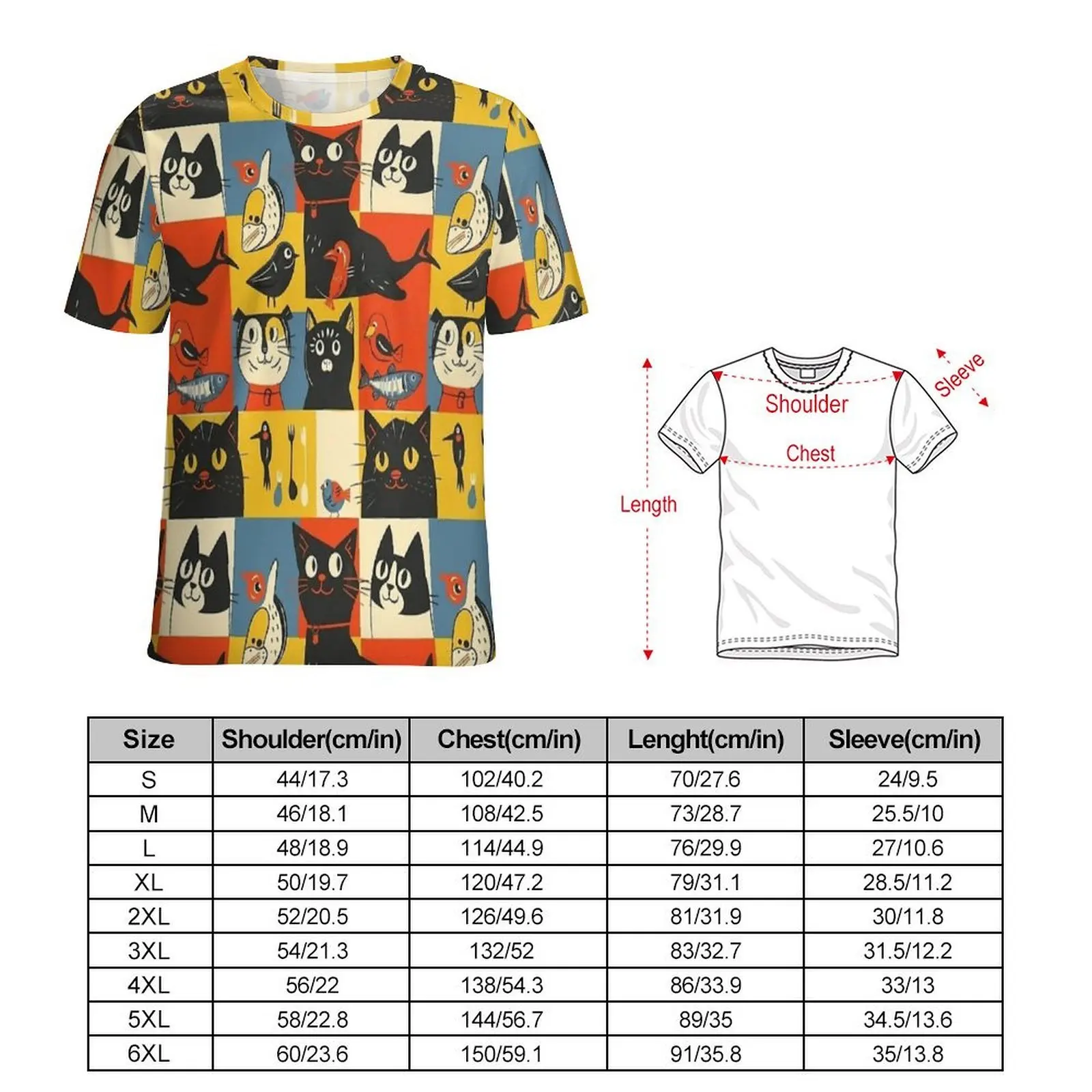 Vintage Tile Cat Print T Shirt  Fashion T Shirts Man Aesthetic Tee Shirt Summer Short Sleeve Custom Tees Plus Size