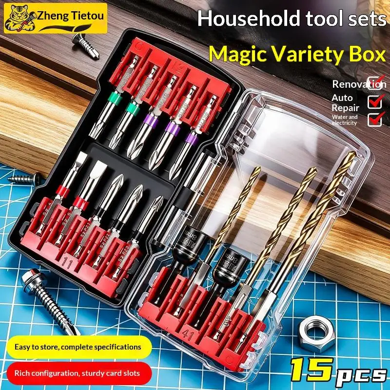 15PCS Impact Driver Bit Set Rust-Proof Hex Shank Magnetic Screwdriver Bits for Power Drill Construction Site Jobs