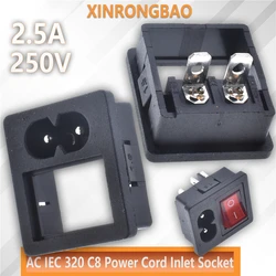 5pcs AC 2.5A250V IEC 320 C8 Power Cord Inlet Socket receptacle With ON-OFF Can be installed Rocker Switch for Computer Amplifier