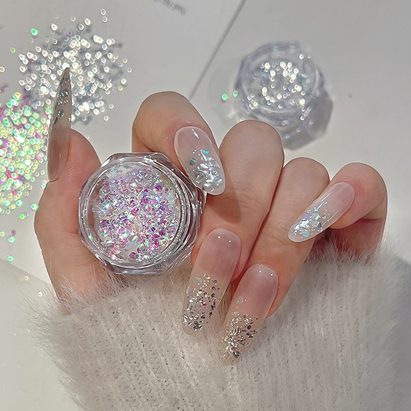 

1 Jar Mermaid Sparkle Nail Art Glitter Ultra-Thin Laser Flakes Holographic Sequins Irregular Loose Nail Art Dust Accessories