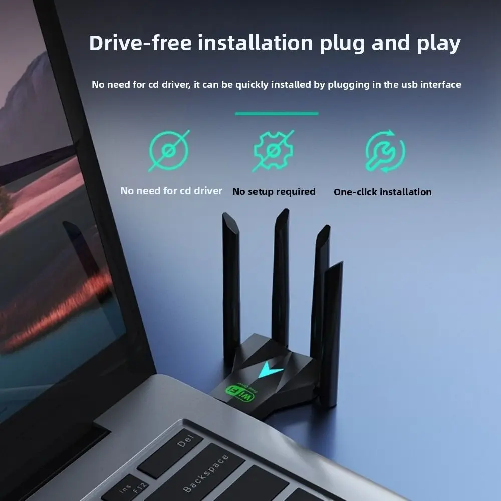 Adaptor USB WiFi Dual Band Desain 4 Antena Antarmuka USB 3.0 Dual Band 2.4G/5Ghz 1300Mbps WiFi Dongle Driver Penerima Gratis