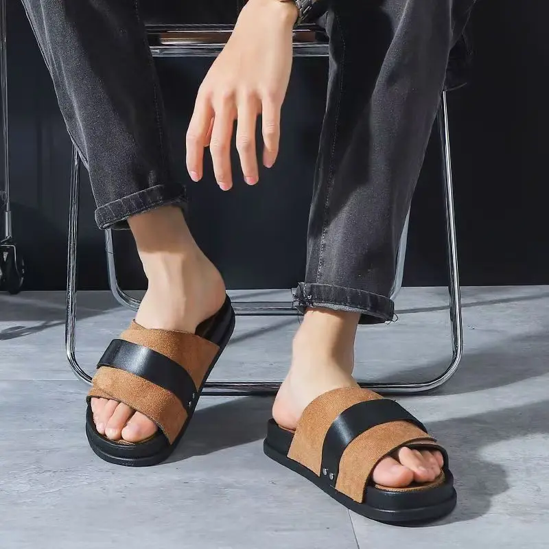 

Лето 202, мужские тапочки на толстой подошве, модные и простые уличные износостойкие пляжные повседневные сандалии на мягкой подошве