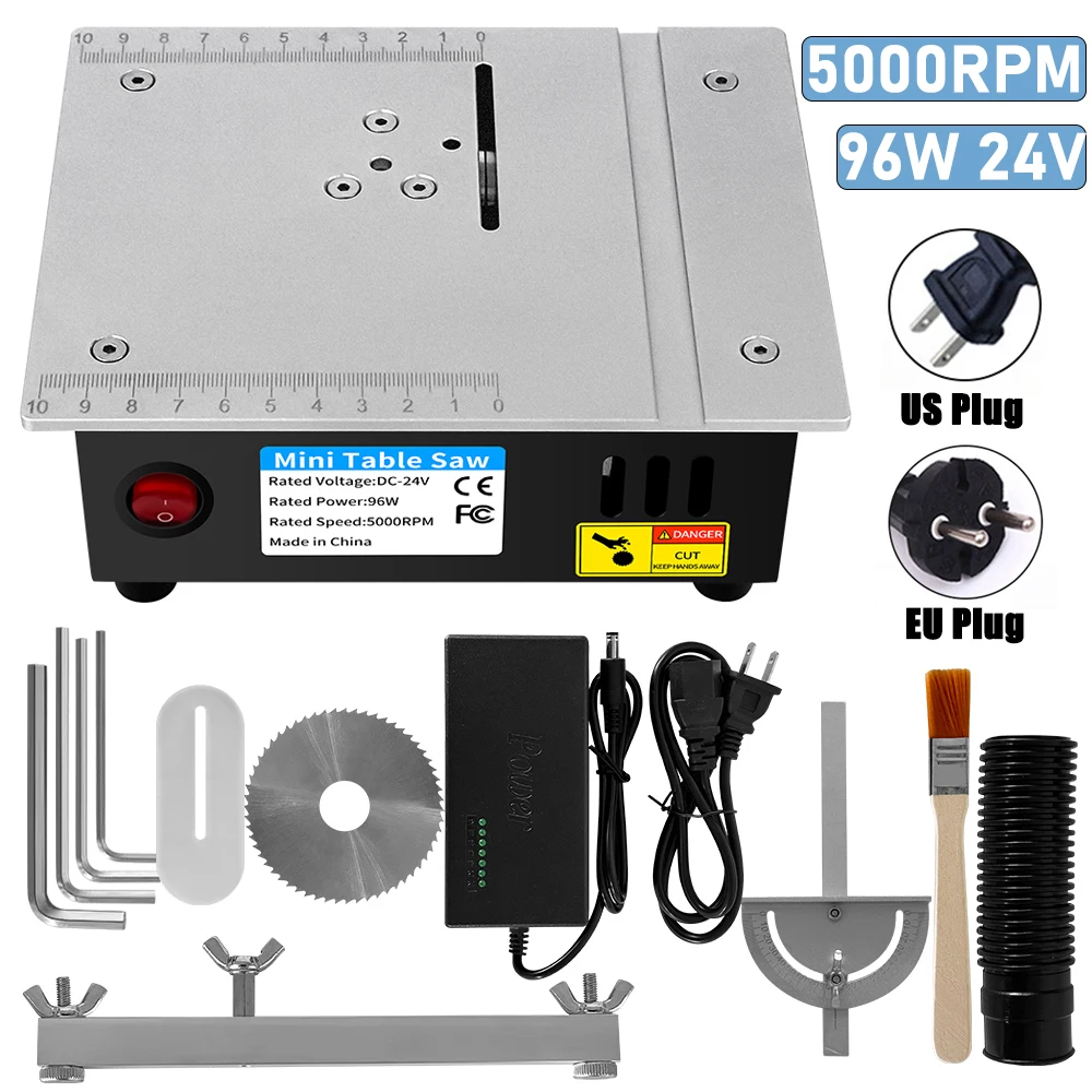 96W 24V Mini Multifunctional Table Saw 5000RPM Electric Desktop Saws Woodworking Bench Lathe Cutter Machine DIY Tool 63mm Blade