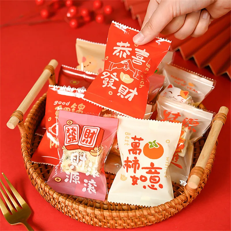 2024 Chinese New Year Snowflake Crispy Packaging 100Pcs 7x10cm Baking Cookie Machine Sealed Candy Bags