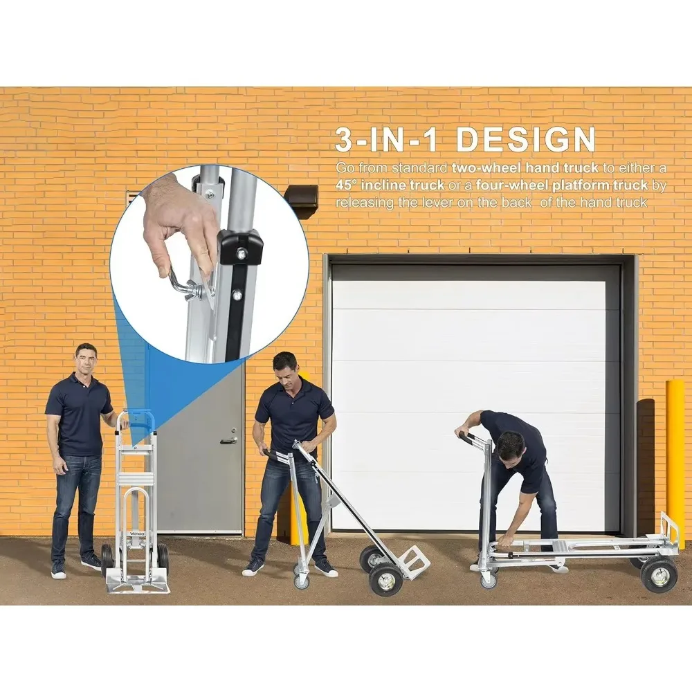 home.Industrial Convertible Hand Truck - AS7A2 Heavy Duty Aluminum 3 in 1 Dolly (750 lb Capacity) Lightweight Frame