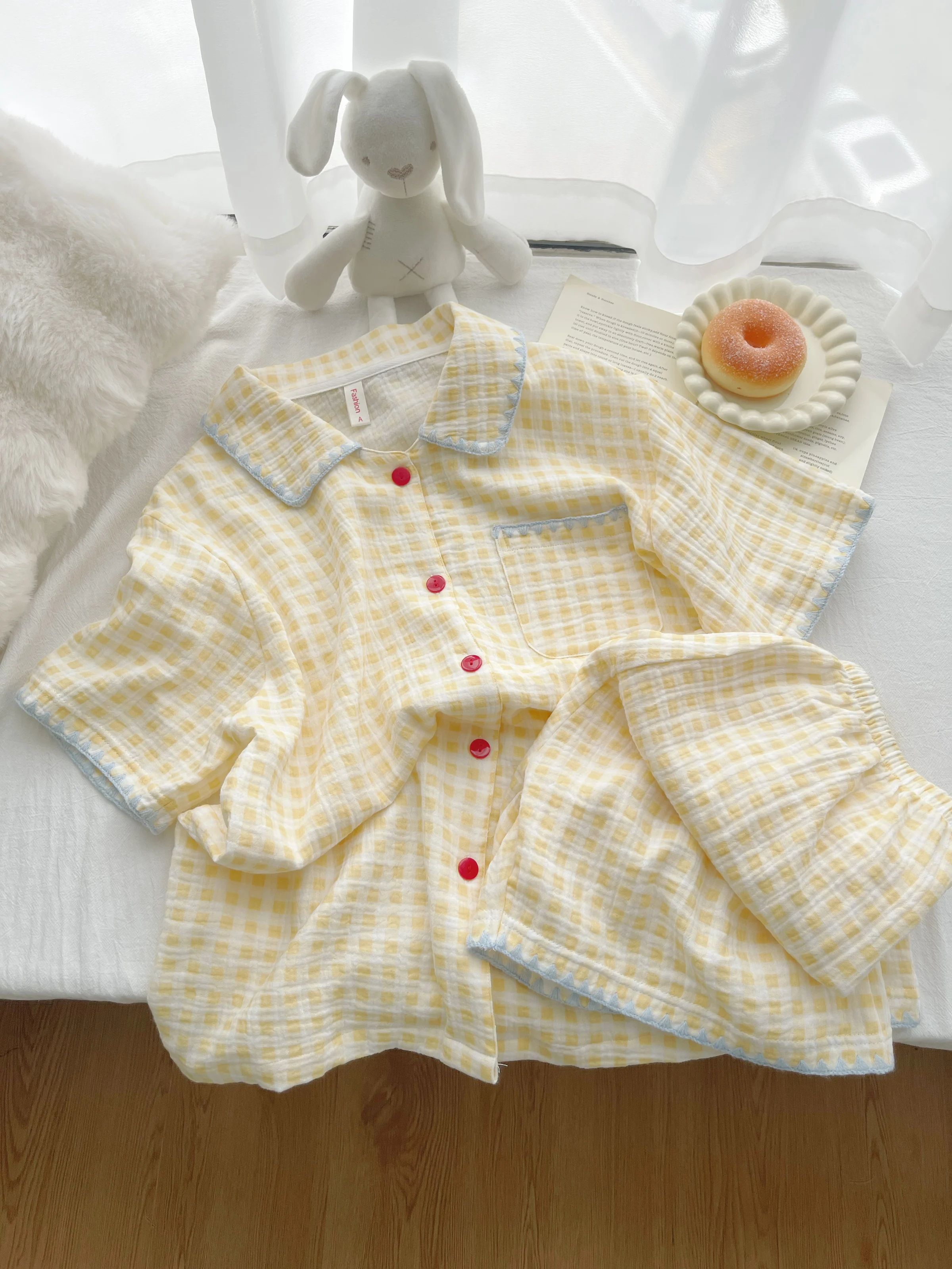 100% Cotton Japanese Sweet Girl Simple Printed Cotton Yarn Pajamas 2025 New Casual Skin-friendly Breathable Loungewear Set