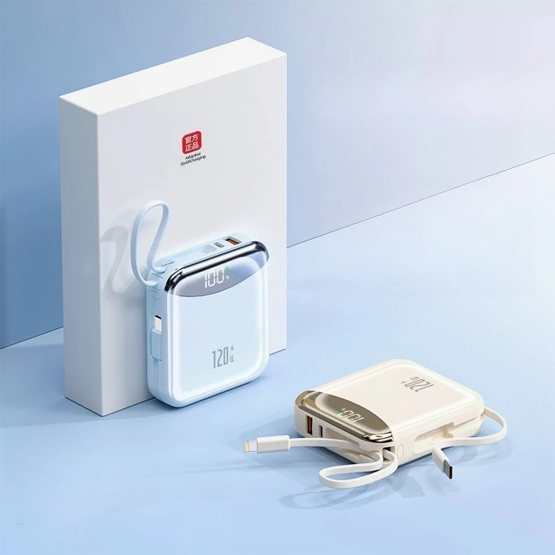 

Ультратонкое и портативное зарядное устройство Power Bank 20000 мАч со встроенными кабелями, сверхбыстрая зарядка 22,5 Вт, мини-размер для путешествий