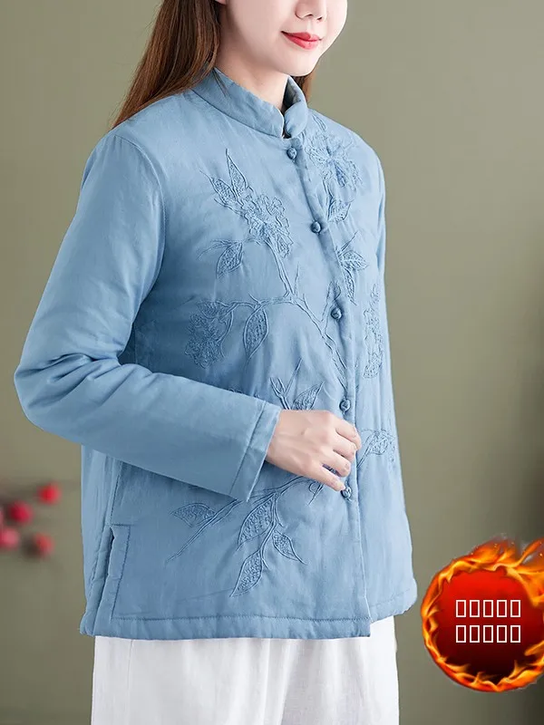 

Retro Button Cotton Linen Thiened ort Top for plus Size Women Winter Cotton Coat Linen Cotton Jaet Women's Clothing