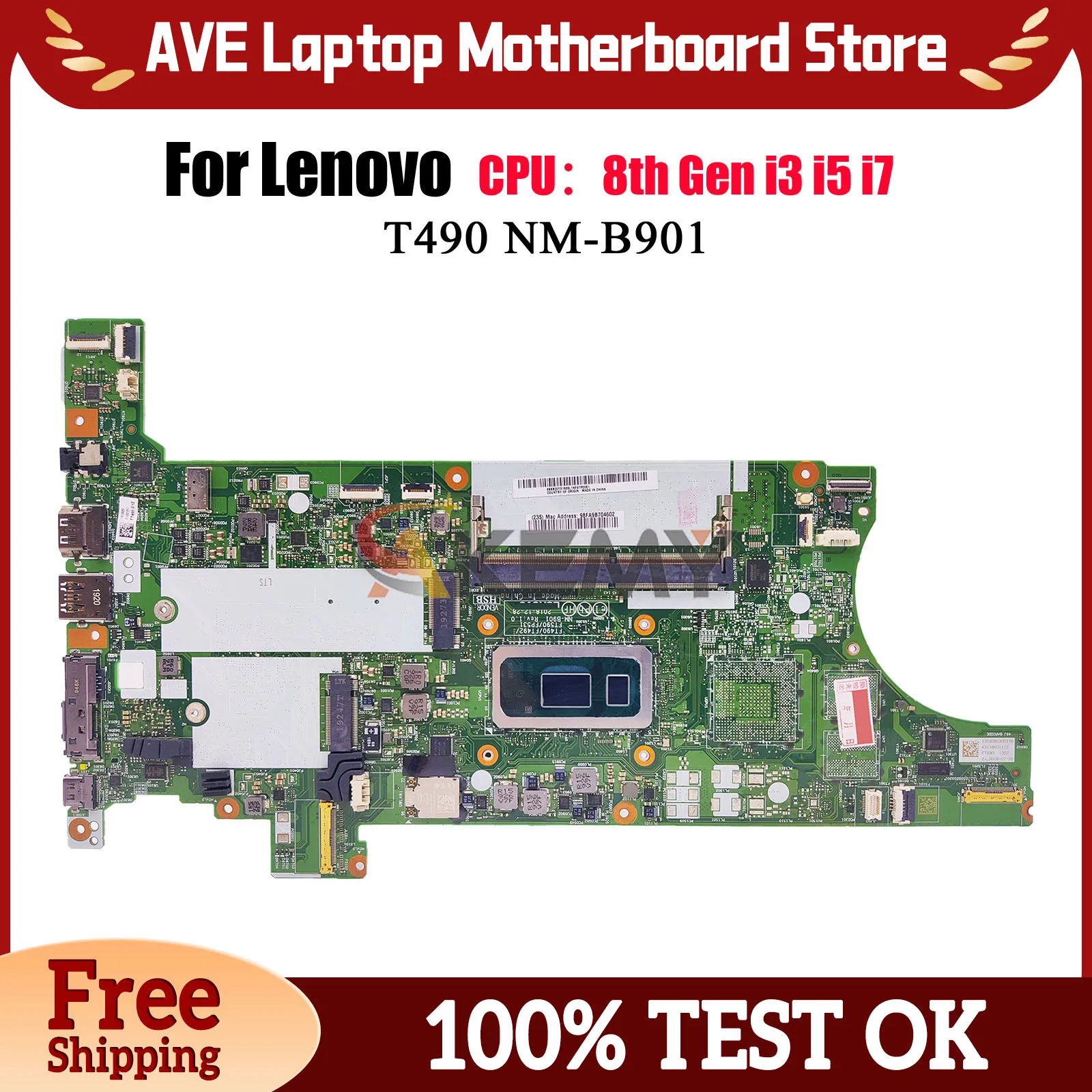

NM-B901 For Lenovo ThinkPad T490 T590 Laptop Motherboard with i5 i7 8th Gen 8GB 16GB RAM 100% Fully Tested