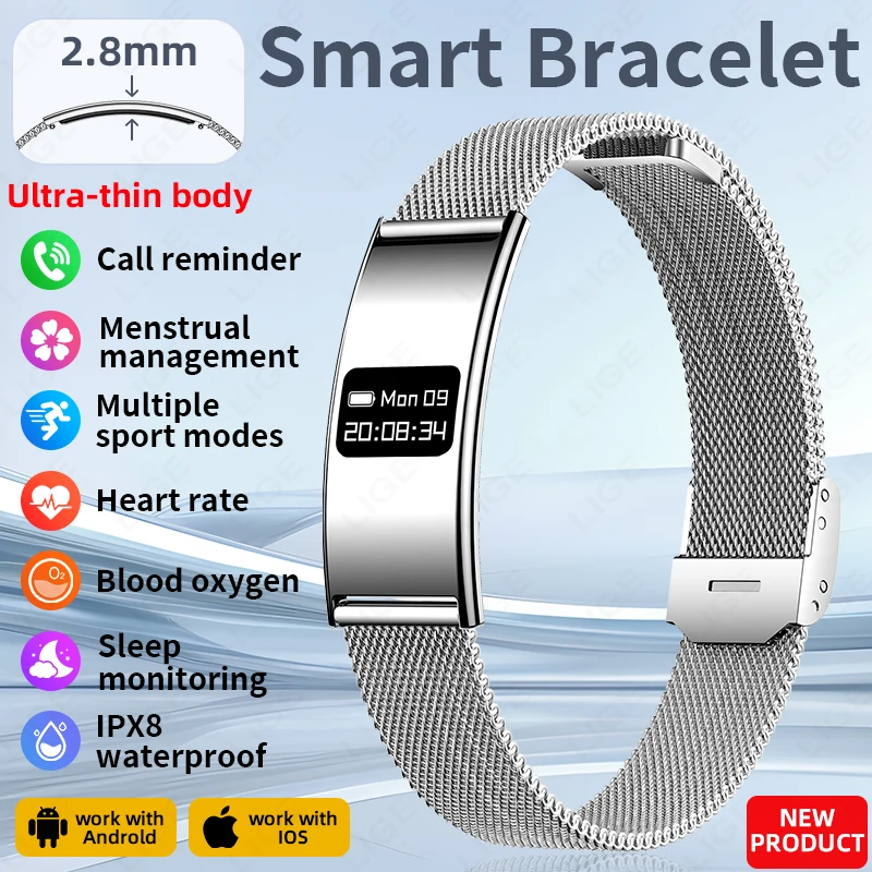 

LIGE новый умный браслет ультратонкий дизайн здоровье фитнес-трекер монитор сердечного ритма HRV спортивный браслет напоминание о вызове умные часы