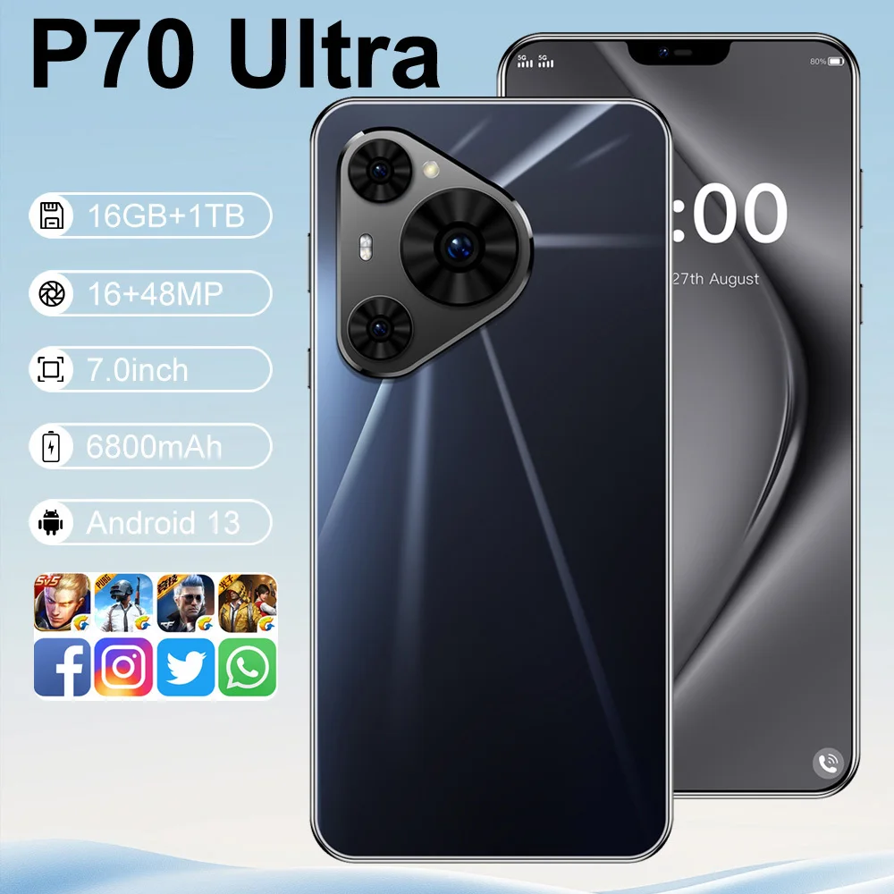 

Новый 2025 HOT P70 Ultra функция распознавания лиц 7,0-дюймовый HD Global Edition оригинальный смарт-батарея с двумя картами 6800 мАч